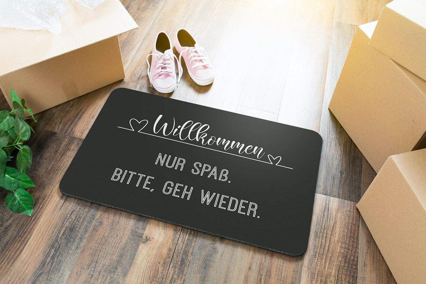 Mug distillery doormat with the saying Welcome Just Kidding Please LEAVE - funny doormat - for indoor & outdoor - washable - German quality.