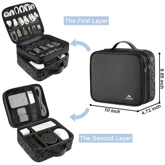 MATEIN Cable Bag Organizer, Cable Storage Travel 3-Layer Cable Organizer Cable Storage Cable Organizer Bag Charger Electronics Bag for Phone, Black