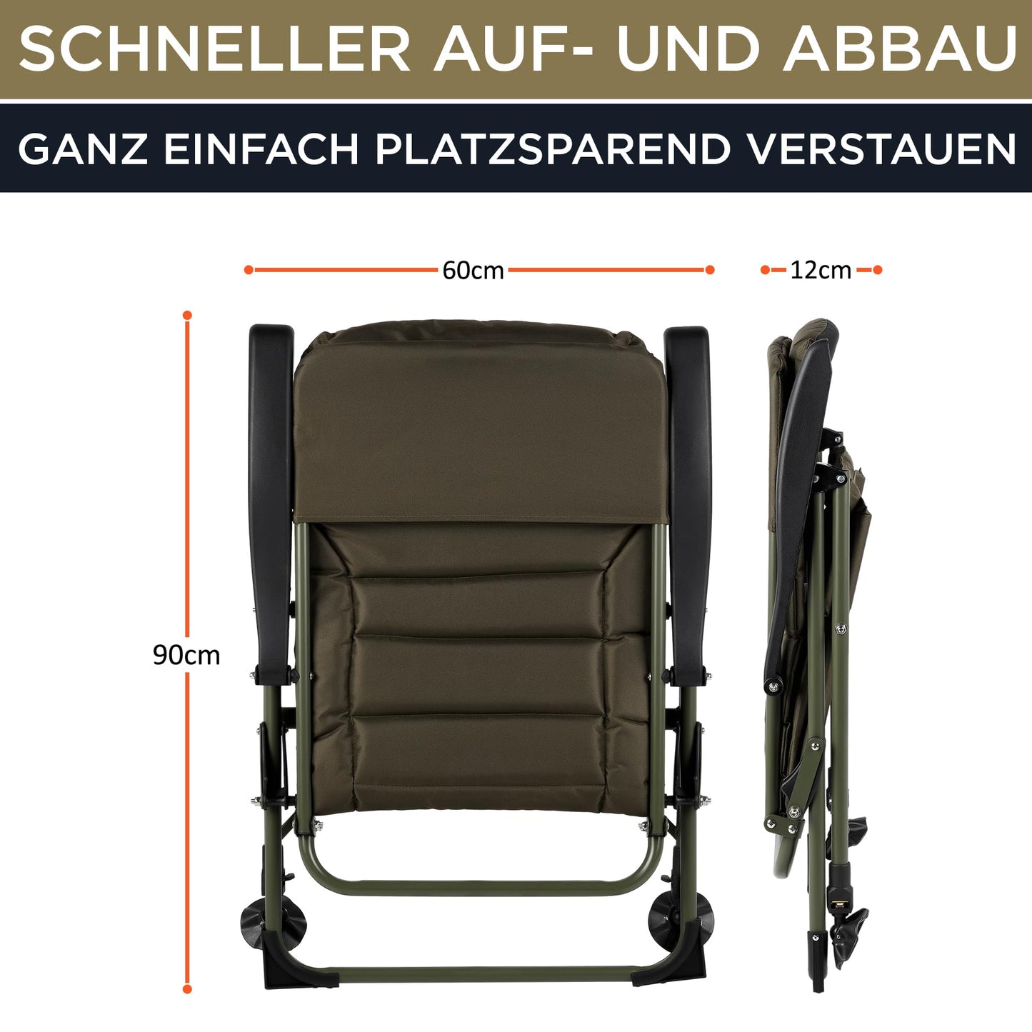 Q-Tac fishing chair 150 kg [Sturdy, comfortable & durable] Carp chair foldable with Adjustable backrest & extra-large mud feet - Fishing chair with highest seating comfort, Angler chair, Camping chair