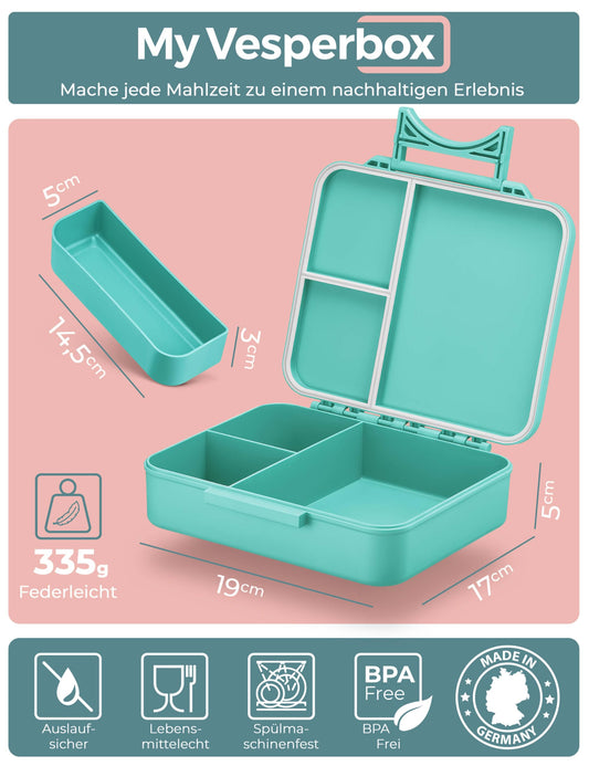 My Vesperbox - LIV - Bento Box for Kids - Made in Germany - Biobased - Leakproof & Divided - BPA Free - Extremely Durable - Lunchbox - Bento Box with Compartments - Snack Box.