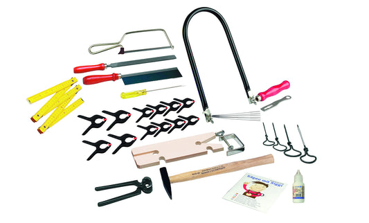 Pebaro 650 fretsaw set in plastic box, 35 pieces, practical case, fold-out compartments, complete set with fretsaw frame made in Germany, crafting with wood, craft kit, gift idea for children