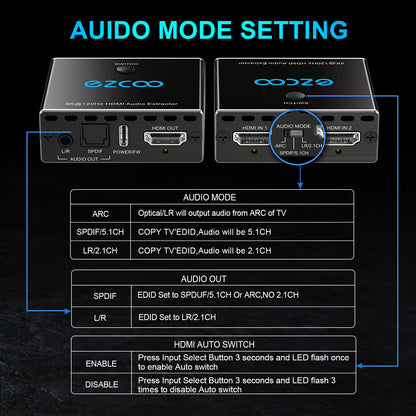 4K 120Hz HDMI 2.1 audio extractor 2X1 VRR ALLM HDCP2.3 HDR10 ARC CEC audio extractor switch 2 IN 1 OUT audio converter HDMI to HDMI SPDIF optical stereo L/R Dolby Digital EDID for PS5 XBOX NVIDIA