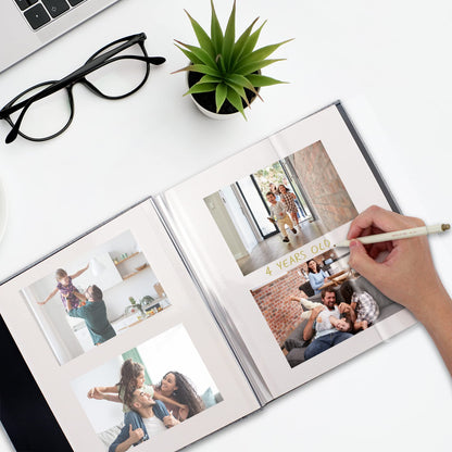 Yopih self-adhesive 4x6 photo album for self-customization, large linen album with 60 white pages, perfect for weddings, anniversaries, birthdays. Comes with a pen, 13x13in.