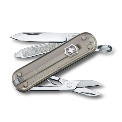 Victorinox Swiss Army Knife, Small, Classic SD, Multitool, Gift, 7 Functions, Blade, Nail File, Gray Transparent