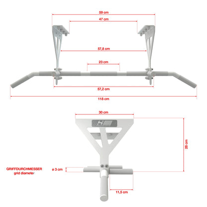 HOLD STRONG Fitness Pull-Up Bar for Ceiling Mount, HS-K-D6W, White, Studio Approved, 6 Non-slip Handles, Pull Up Exercises & more, incl. E-Book & Mounting Material, extremely sturdy