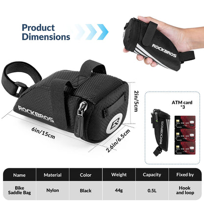 ROCKBROS Bicycle Saddle Bag Bike Seat Bag for MTB Road Bike Folding Bike 15*6.5*5CM* with mounting straps/bracket.