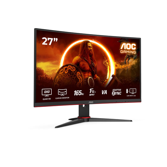 AOC Gaming CQ27G2SE - 27-inch QHD Curved Monitor, FreeSync Premium (2560x1440, 165 Hz, HDMI 1.4, DisplayPort 1.2) black-red
