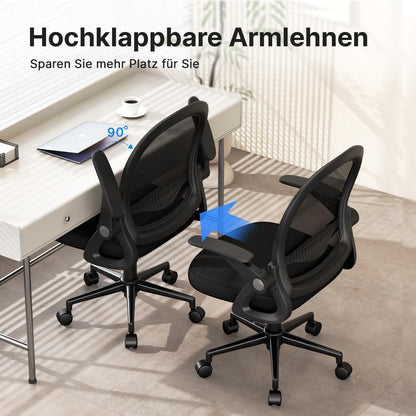 naspaluro office chair, Ergonomic desk chair with breathable mesh backrest, Foldable armrests, Height adjustable, Computer chair, Lightweight chair, 360° swivel chair, Black
