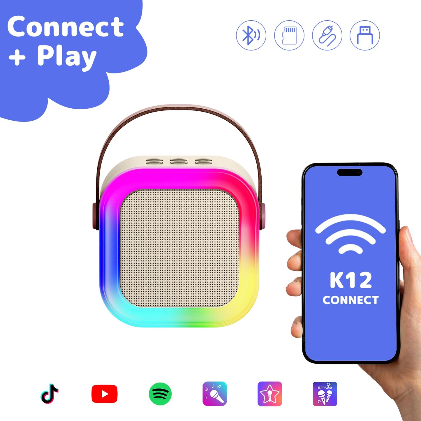Great Karaoke Machine for kids and adults, Mini Karaoke Machine with 2 microphones, Portable Bluetooth speaker with voice effects & LED lights, Gifts toy for girls and boys.