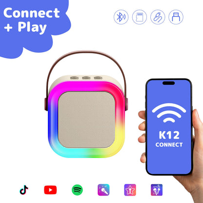 Great Karaoke Machine for kids and adults, Mini Karaoke Machine with 2 microphones, Portable Bluetooth speaker with voice effects & LED lights, Gifts toy for girls and boys.