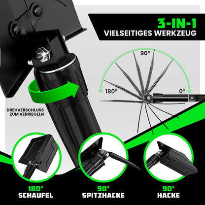 Rhino USA Folding Shovel with Pick for Survival Gear - Carbon Steel Folding Shovel for Outdoor Equipment, Camping gear, as a garden shovel, beach shovel and snow shovel.