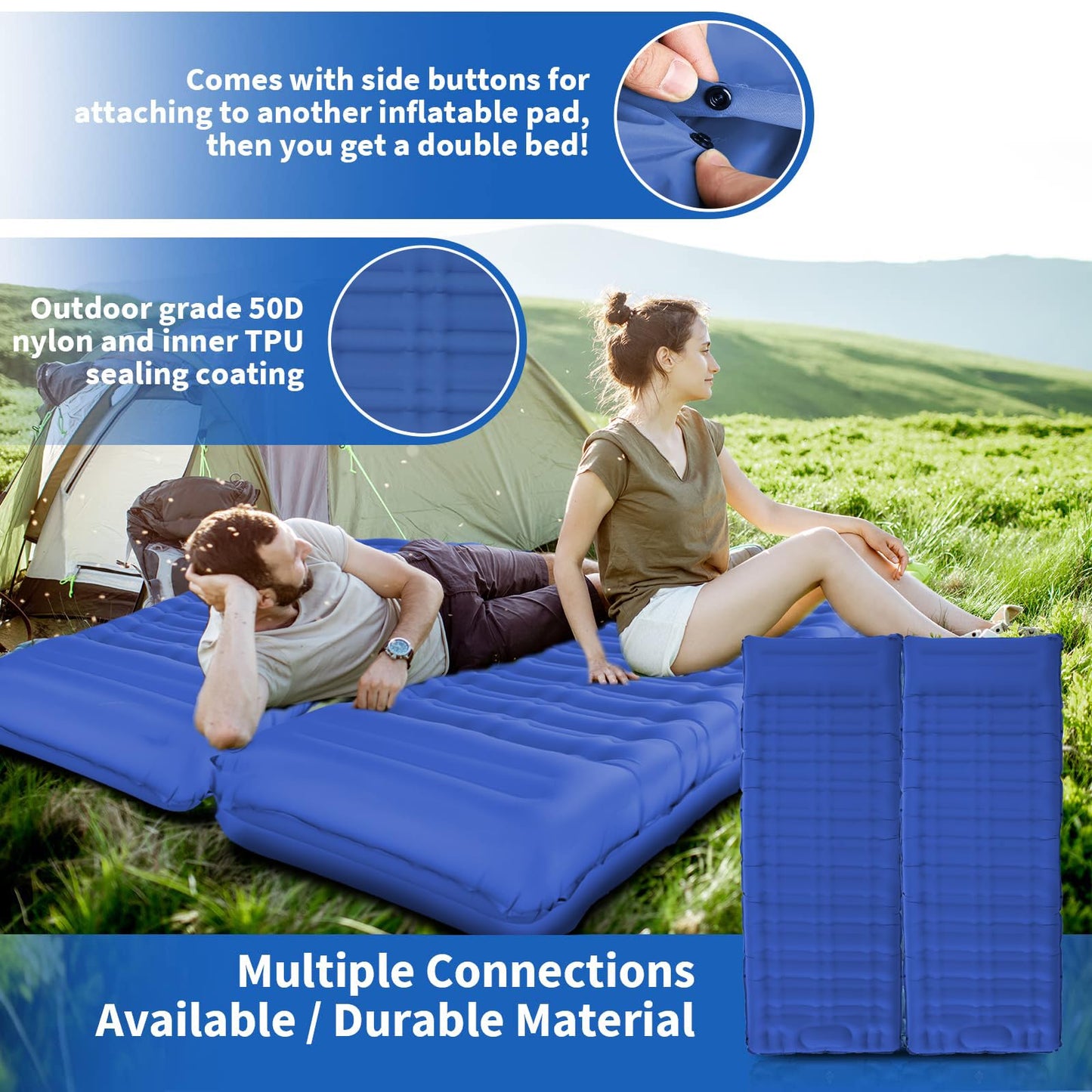 Airminti Camping Self-Inflating Air Mattress: 12cm Thickened Ultralight Outdoor Inflatable Mattress with Foot Press Pump and Pillow for Camping, Beach, and Trekking.