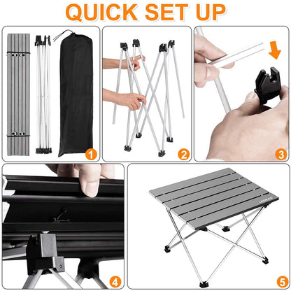Ledeak Portable Folding Table, Aluminum Camping Table Ultra Light with Bag, Easy to Carry, Foldable Table Perfect for Camping Picnic Cooking Garden Hiking Travel (Gray, Small)
