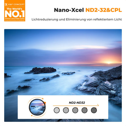 K&F CONCEPT 67mm polarizer (CPL) & ND2-ND32 filter 2-IN-1 multifunctional filter (1-5 stops)