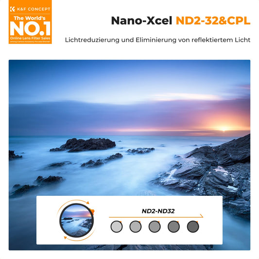 K&F CONCEPT 67mm polarizer (CPL) & ND2-ND32 filter 2-IN-1 multifunctional filter (1-5 stops)