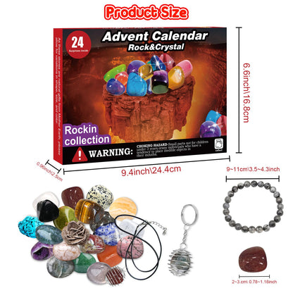 Advent calendar 2025 for kids: Crystals-24 day Christmas calendar with rocks and gemstones, gift idea for boys and girls geology enthusiasts.