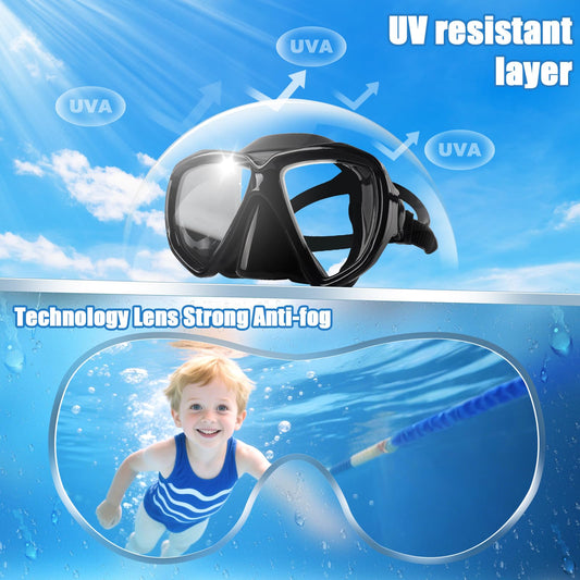 Adults and kids snorkel set, snorkeling set with dry snorkel and diving mask, 180° anti-leak anti-fog diving mask with nose for snorkeling, swimming, and diving (cyan)