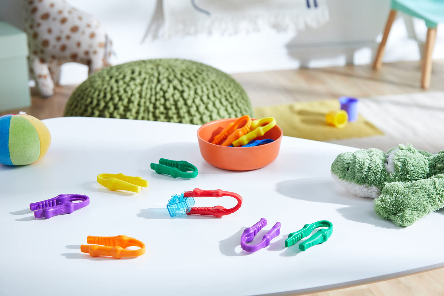Learning Resources Crocodile Gripping Tweezers, Ages 2-6, fine motor learning toy, promotes pincer grip & hand-eye coordination, set of 12 in storage box