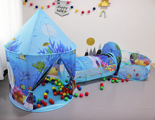 Benebomo 3 in 1 play tent with tunnel, kids tent with tunnel, Blue Ocean children's tent, crawl tunnel with tent, large garden playhouse tent, for girls indoors and outdoors.