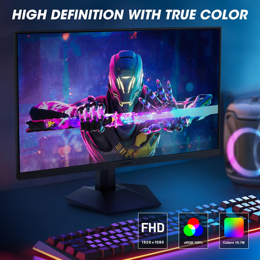 KOORUI 24-inch gaming monitor 165Hz, IPS, 1080p, 1ms, compatible with Adaptive-Sync G-Sync, frameless, HDMI, DisplayPort, tilt adjustable, eye care, VESA wall mount, black