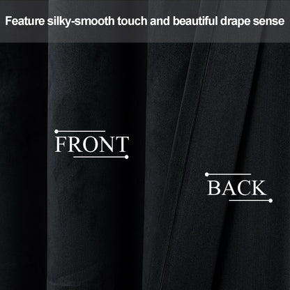 JIUZHEN Velvet Blackout Curtains, 2 pieces soft opaque drapes with grommets for bedroom, 140x225cm (width x height), Black