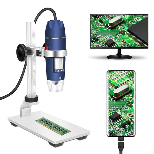Jiusion HD 2MP USB Digital Microscope 40-1000X Portable Magnification Endoscope Camera with 8 LEDs Stable Aluminum Alloy Stand for OTG Android Mac Windows 7 8 10 11 Linux