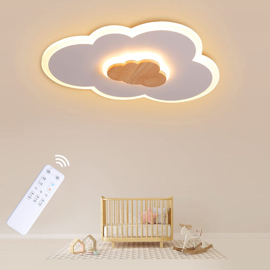 FANLG LED ceiling light Clouds, 26W 50CM Kids light ceiling light dimmable with remote control 3000-6000K, creative cloud light wooden ceiling light for children's room | Bedroom | Living room