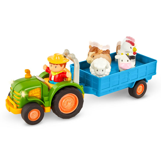 Battat tractor toy with trailer, farm animals, farmer, lights, music, tractor and animal sounds - farm toy, educational toy for children aged 18 months+.