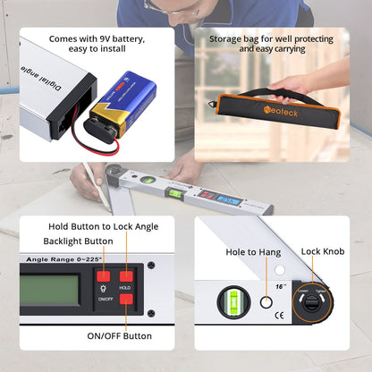 Neoteck Digital Angle Finder 400mm with LCD Spirit Level 0-225° Digital Inclinometer Angle Measuring Tool for vertical horizontal Dual-Level.