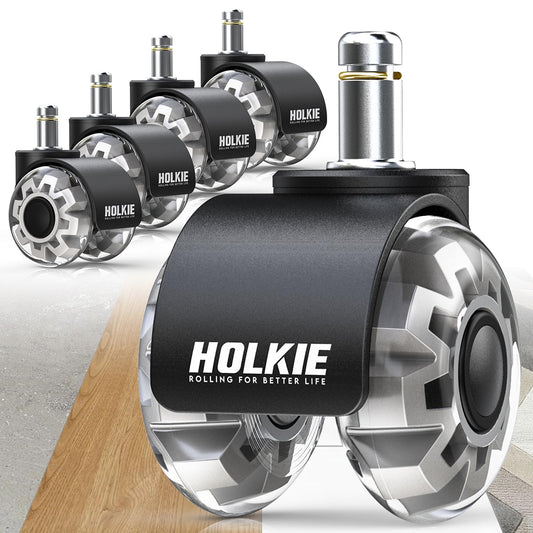 HOLKIE office chair casters 10mm suitable for 1KEA 5-piece set GreyRubber casters for office chairs Desk chairs with double wheels Chair casters for parquet Suitable for hard floors Quiet & smooth gliding