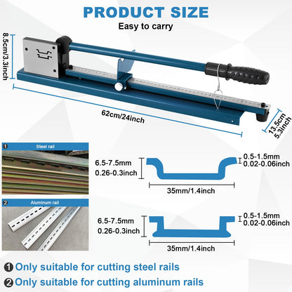 MXBAOHENG DIN Rail Cutter Double Hole Rail Cutting Machine with Ruler for cutting Steel/Aluminum Rail (blue)