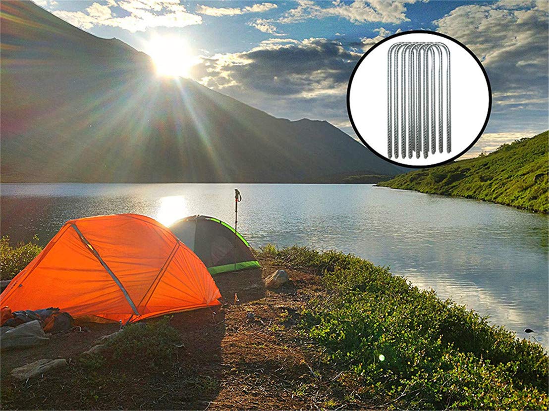 SOONPAM Ground Anchor Tent Pegs Garden Earth Anchor Galvanized Reinforcement Pegs Earth Nail Earth Spike Construction Anchor Nail Tent Stake (12-inch 6 Pack)
