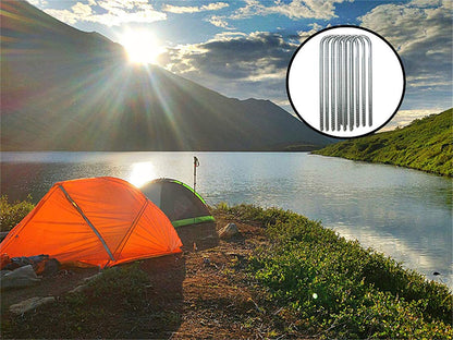 SOONPAM Ground Anchor Tent Pegs Garden Earth Anchor Galvanized Reinforcement Pegs Earth Nail Earth Spike Construction Anchor Nail Tent Stake (12-inch 6 Pack)