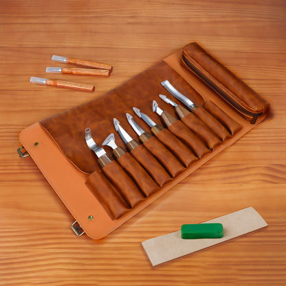 TEKCHIC Carving Knife, Deluxe Carving Tool Set, Carving Set for Beginners, Wood Carving Woodworking Tool Set with Large Leather Case