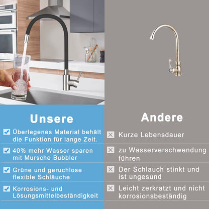 Mursche Kitchen Faucet Black - Stainless Steel Mixer Tap 360° Rotatable Swivel Sink Faucet Kitchen Faucet with Flexible Spout High Pressure Dishwashing Faucet