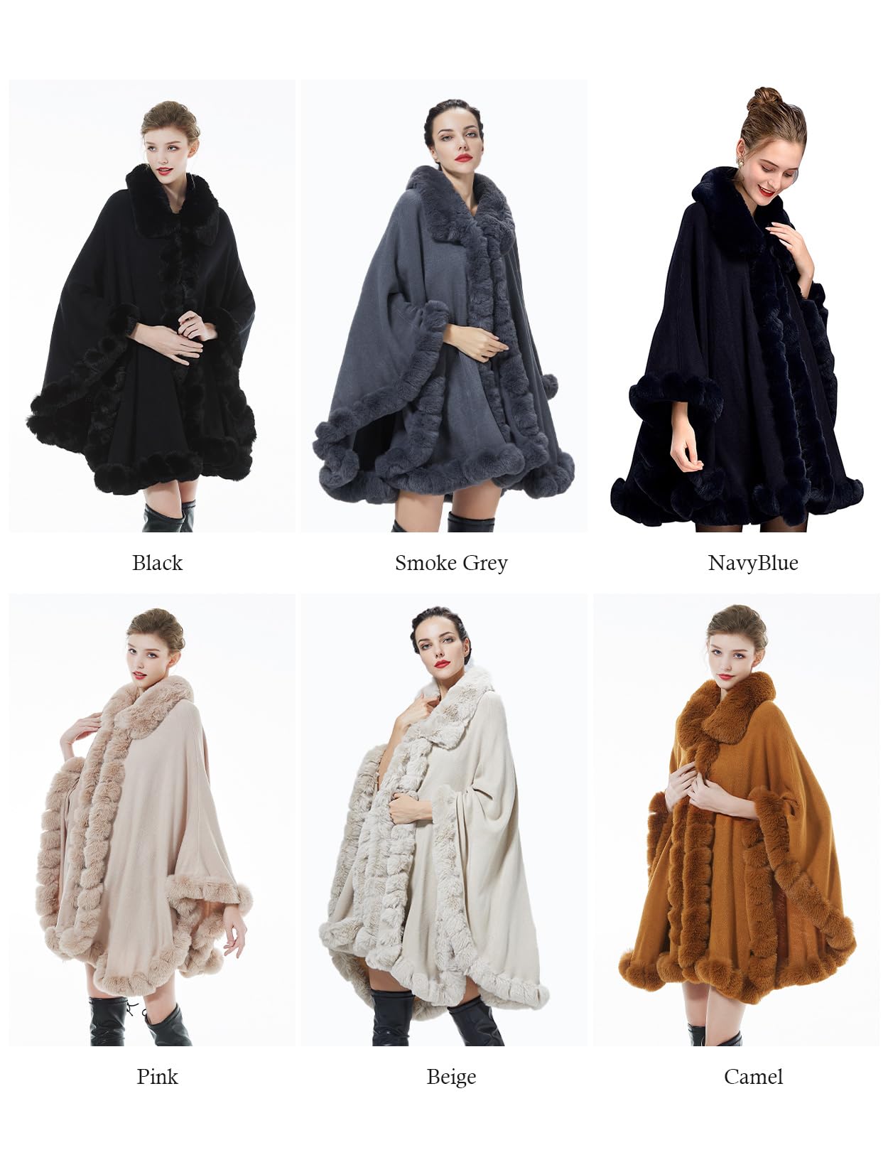 BEAUTELICATE Faux Fur Poncho Cape Knit Women's Winter Faux Fur Shawl Scarf Stole Cape Cardigan Warm with Collar for Wedding Ceremony Festive (Nude Pink, One Size)