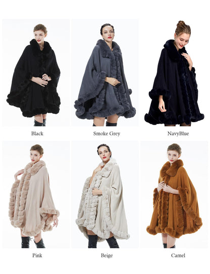 BEAUTELICATE Faux Fur Poncho Cape Knit Women's Winter Faux Fur Shawl Scarf Stole Cape Cardigan Warm with Collar for Wedding Ceremony Festive (Nude Pink, One Size)