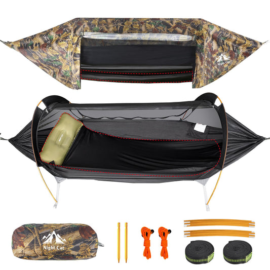 Night Cat hammock tent with mosquito net waterproof rainfly For 1 person hiking camping in backyard garden Wild camouflage Pro