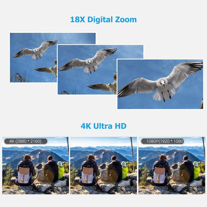 Andoer HD video camera, 4K video camera, Full HD, CMOS sensor, 18x digital zoom camera, 3.0 inch LCD, with 0.45x wide-angle lens and microphone.