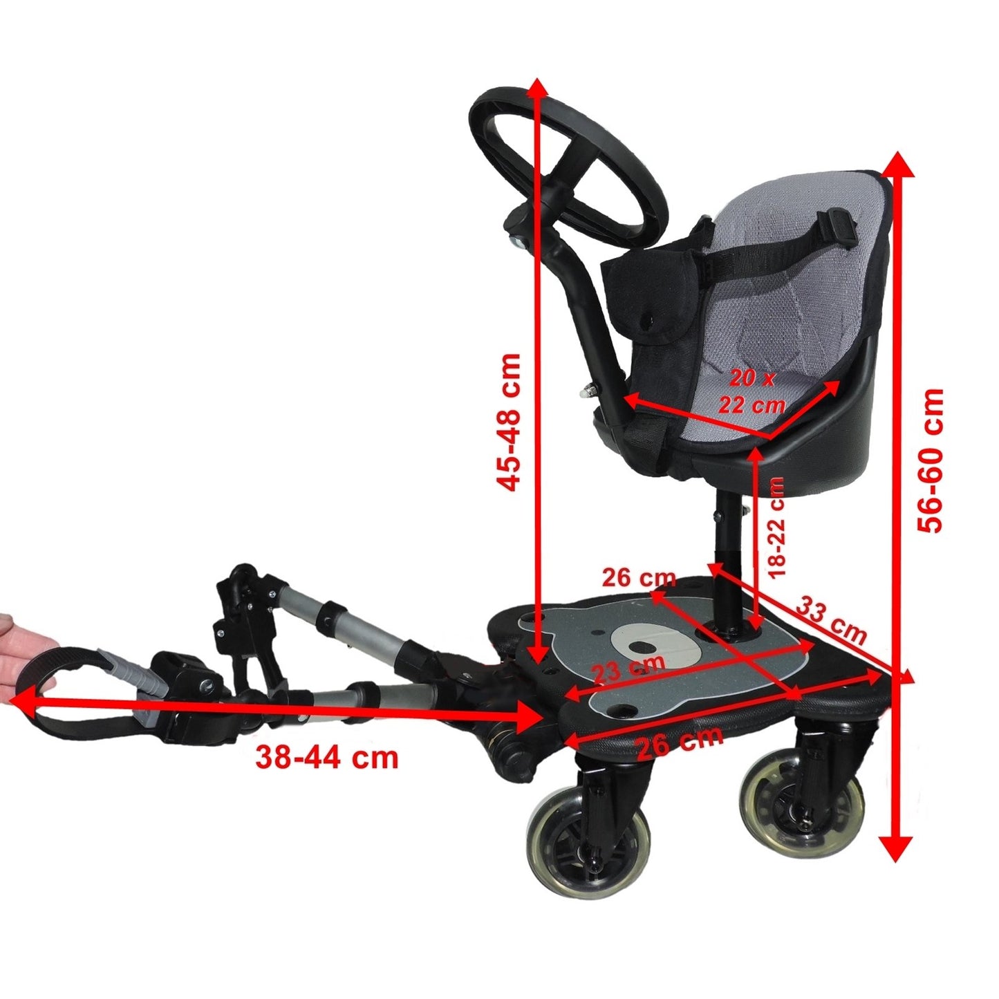 EICHHORN stroller sibling board Cozy B Rider + seat with steering wheel