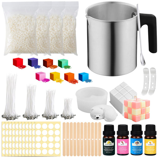 SAMISO DIY Candle Making Kit, Candle Making Pot, 8 Candle Colors, 1.2L Melting Pot, and Candle Wicks for Candles. 4 Lengths Candle Making Sets & Accessories.