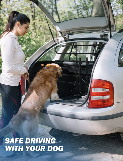 JOYTUTUS Dog Barrier for Car Trunk, Pet Safety Divider with Adjustable Width and Headrest Attachment, Universal Fit for Most Vehicles.