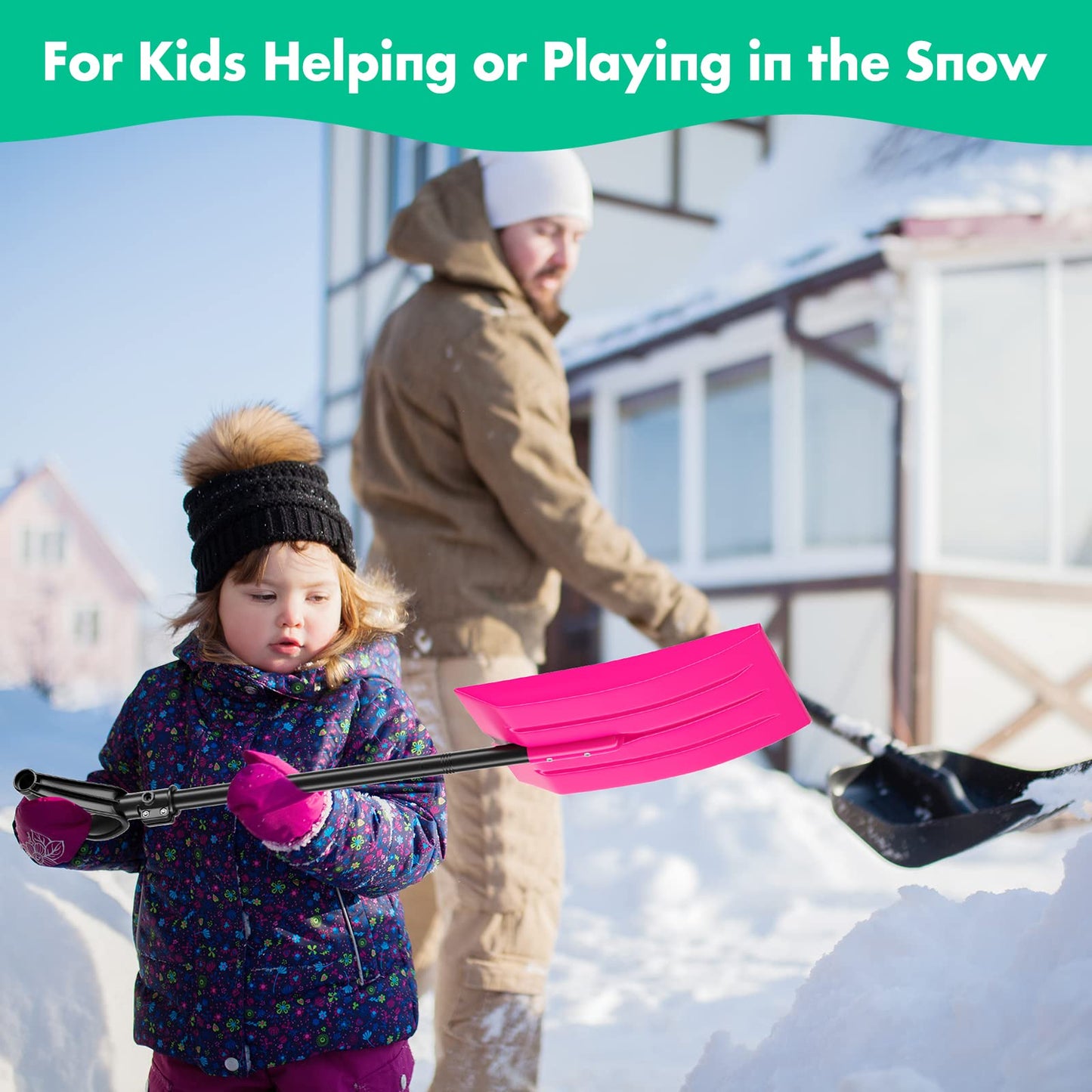 Snow shovel beach shovel for kids, Rust-resistant children's shovel metal handle with total length of 84 cm, Sturdy and stable plastic