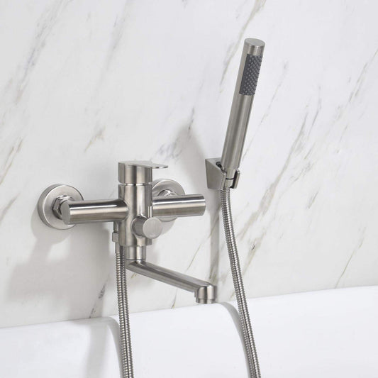 HomeLava bathtub faucet with handheld shower bathtub faucet surface mounted single lever mixer for wall mounting brushed stainless steel tub valve with diverter single lever faucet mixer with 1.5m shower hose