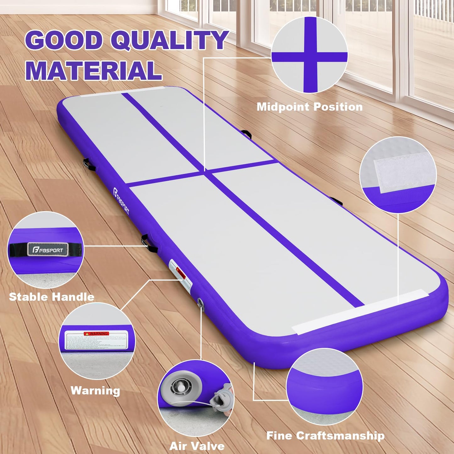 FBSPORT Airtrack Mat, 10cm Thickened 5M Tumbling Mat, Gymnastics Mat with Air Pump, Training Mat with Carry Bag, Exercise Mat for Home, Outdoor, Yoga
