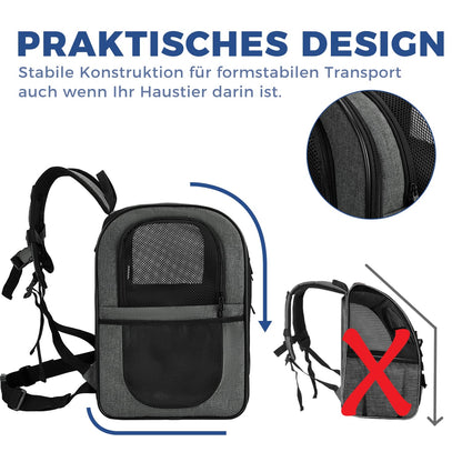 Apollo Walker Dog Backpack and Cat Backpack for Small Pets (2-15kg capacity) - Padded back support dog carrier Breathable mesh pet backpack for hiking, traveling, outdoor activities Grey