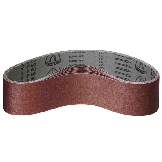 Klingspor Corundum Sanding Belt - 75 x 575 mm - Grit P100 - 10 Pieces - for Wood & Metal - tear-resistant semi-flexible fabric backing - Professional sanding belts for hand belt sanders