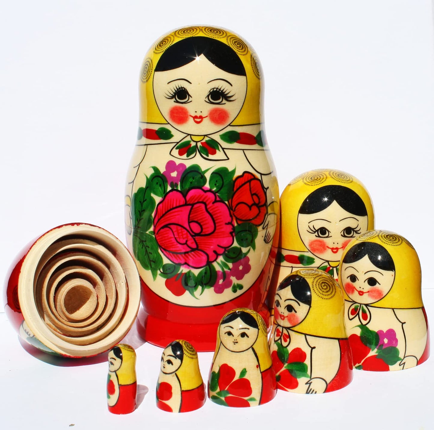 Semenovskaya painting Matryoshka dolls Babushka Russian Matryoshka original nesting doll wooden doll collector's items yellow scarf 7 dolls 16cm