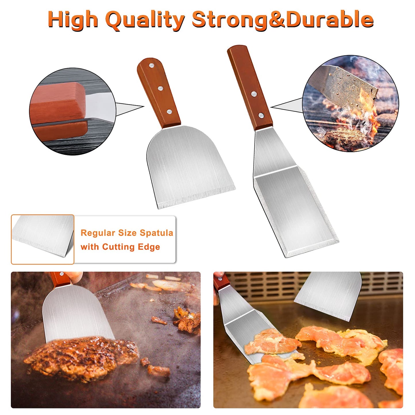MAIKEHIGH BBQ Spatula Plancha Kit Stainless Steel Grill Utensils - 9 Piece Heavy Duty Stainless Steel Turner Set Professional Grill Spatula for Cooking, Camping, and Tailgating Men