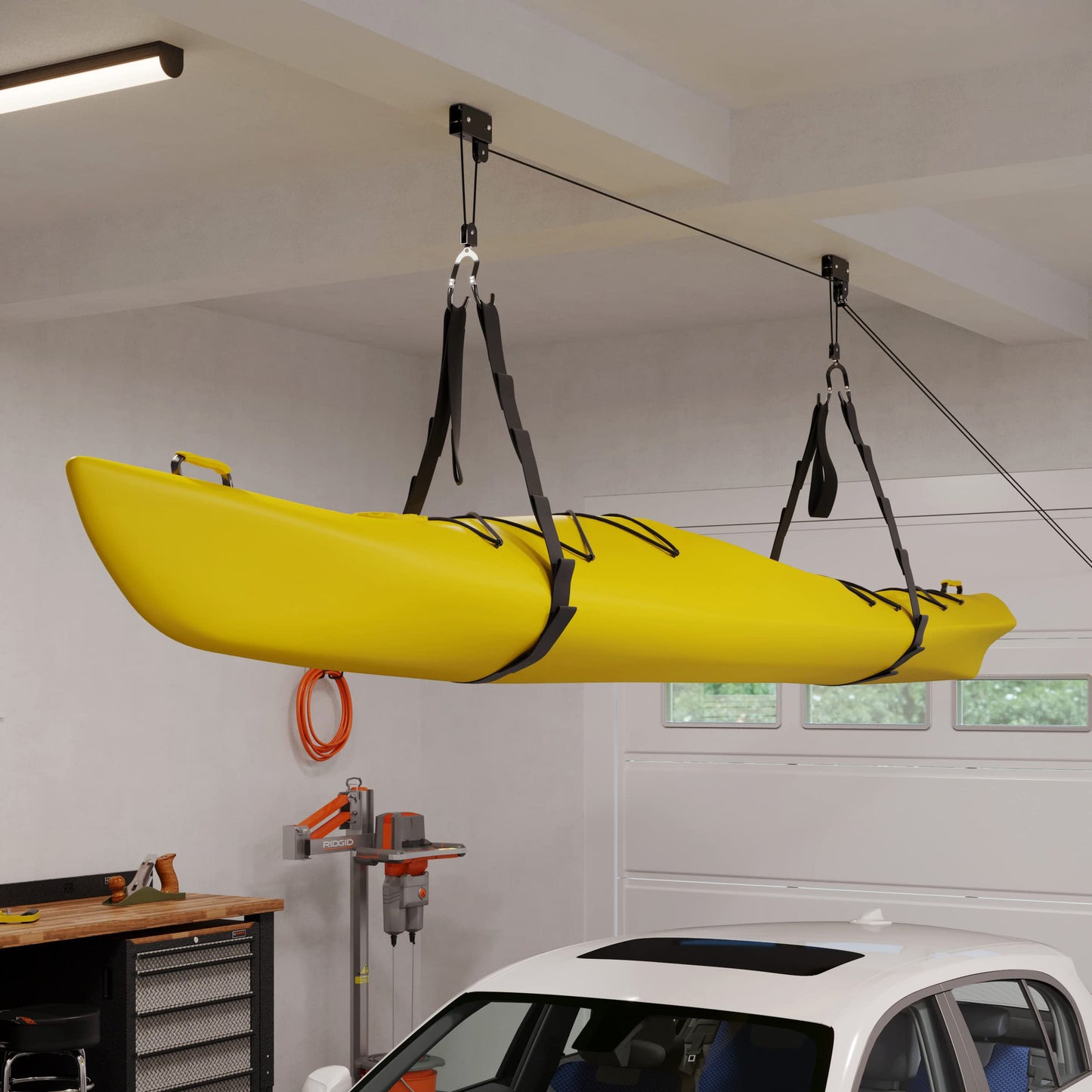 RAD Sportz Unisex Adult Hoist Lift - Pulley System with 56.7 kg Capacity for Kayak, Canoe, Bike or Ladder Storage, Black, Pack of 1